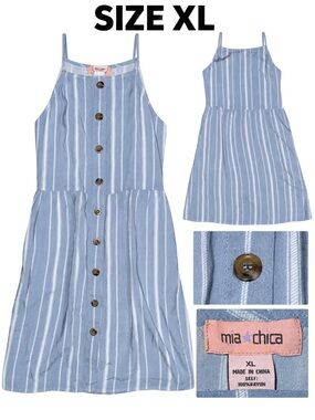 Mia Chica Light Blue & White Striped Sleeveless Button-Front Dress